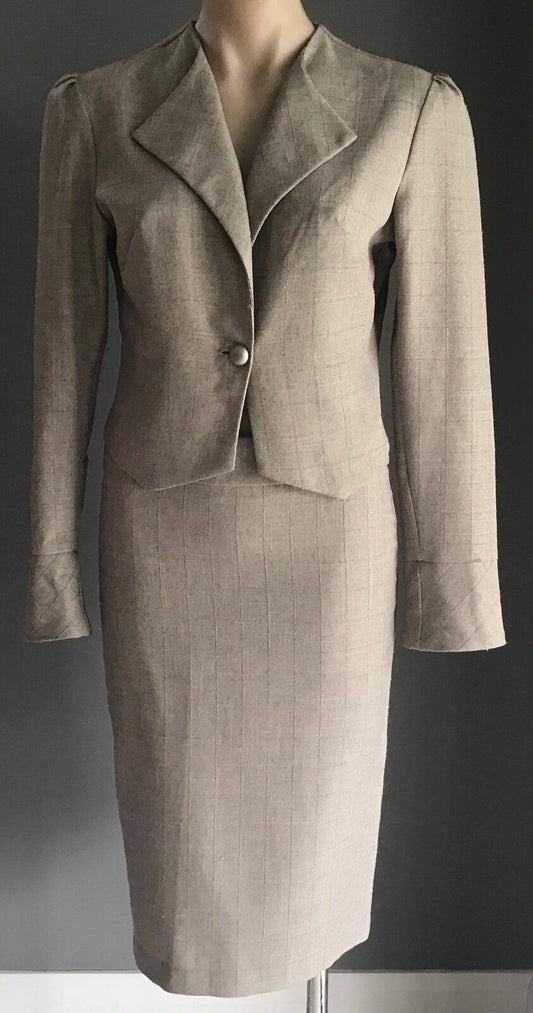 MISS X Beige & Rose Gold Check 2 Piece Suit - Jacket & Skirt Size 10 Retro Chic
