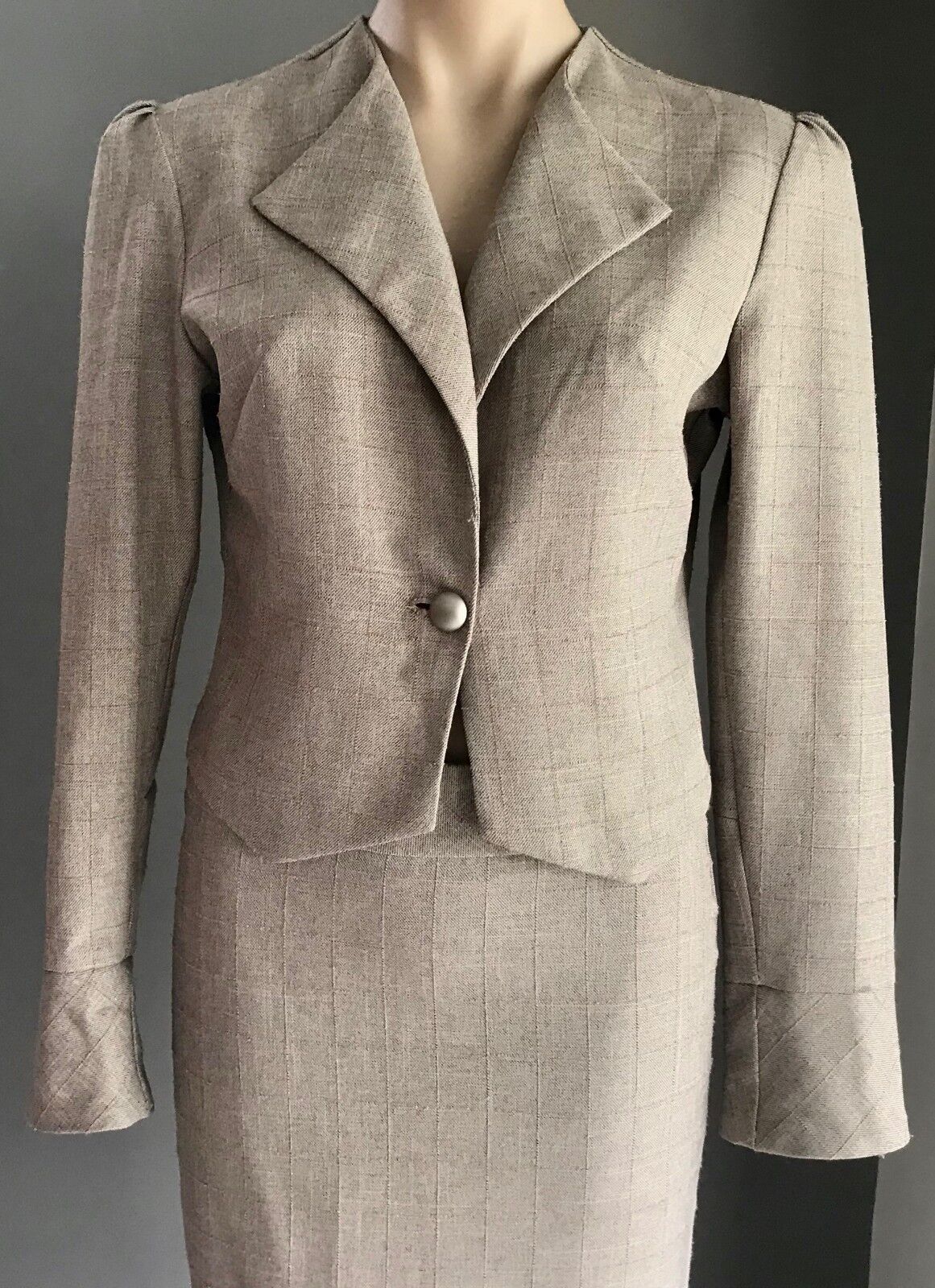 MISS X Beige & Rose Gold Check 2 Piece Suit - Jacket & Skirt Size 10 Retro Chic