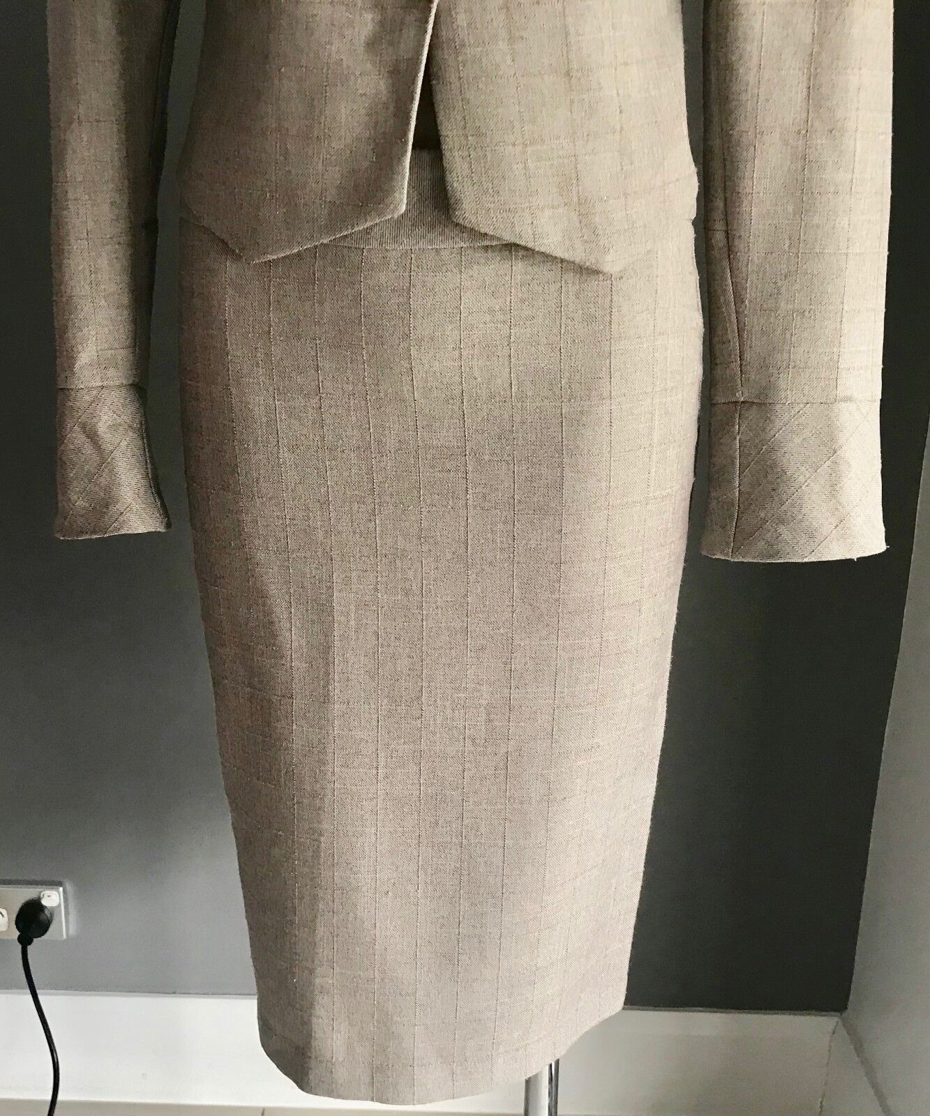 MISS X Beige & Rose Gold Check 2 Piece Suit - Jacket & Skirt Size 10 Retro Chic