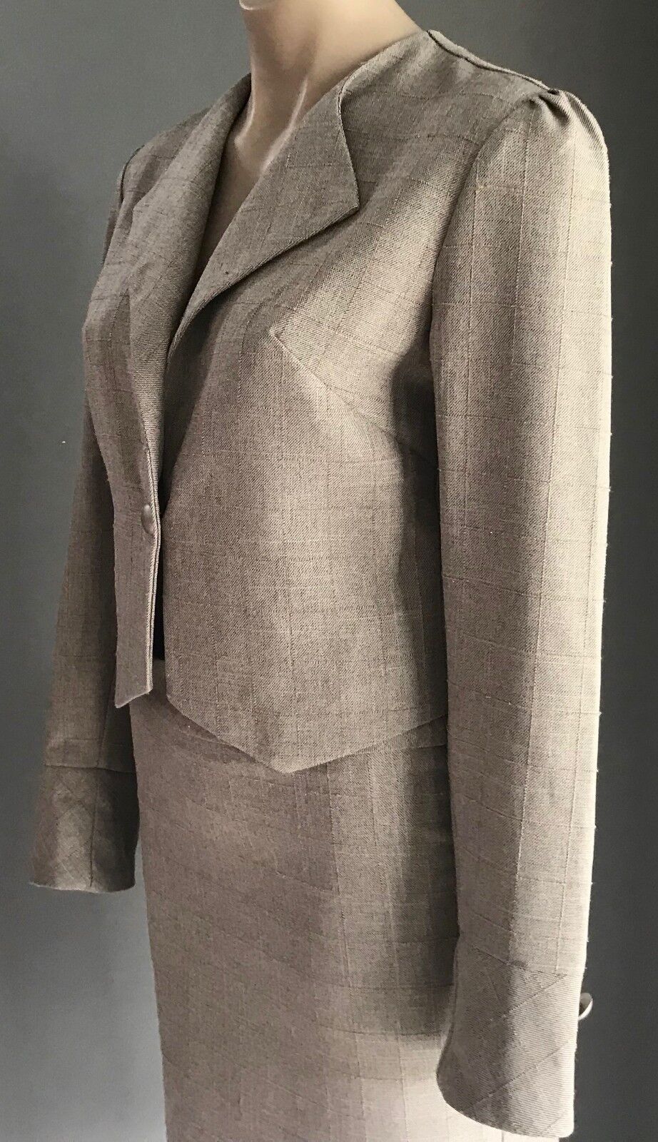 MISS X Beige & Rose Gold Check 2 Piece Suit - Jacket & Skirt Size 10 Retro Chic