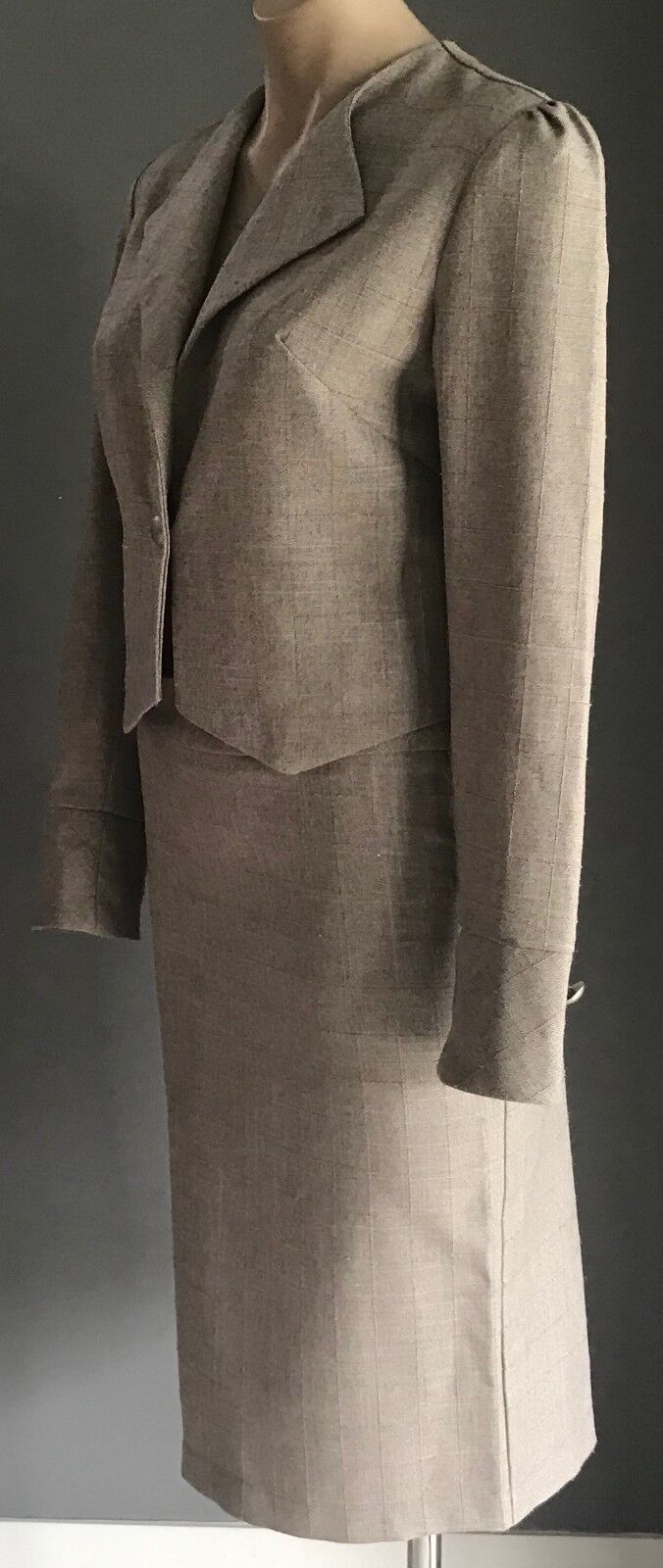 MISS X Beige & Rose Gold Check 2 Piece Suit - Jacket & Skirt Size 10 Retro Chic