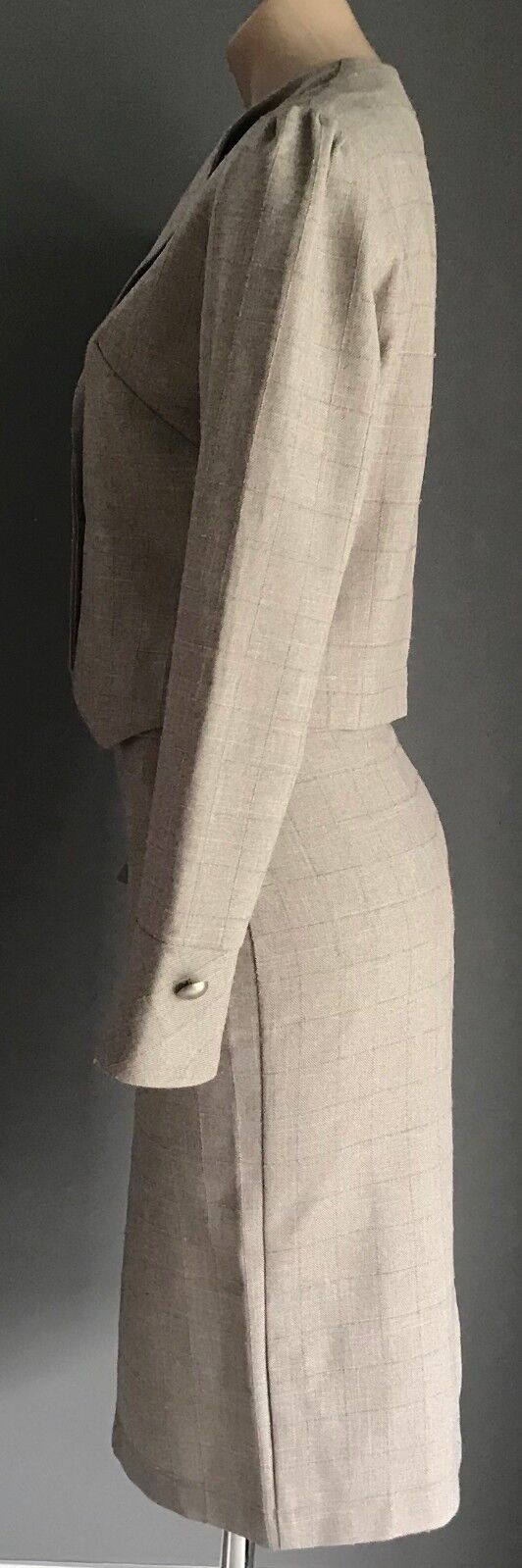 MISS X Beige & Rose Gold Check 2 Piece Suit - Jacket & Skirt Size 10 Retro Chic
