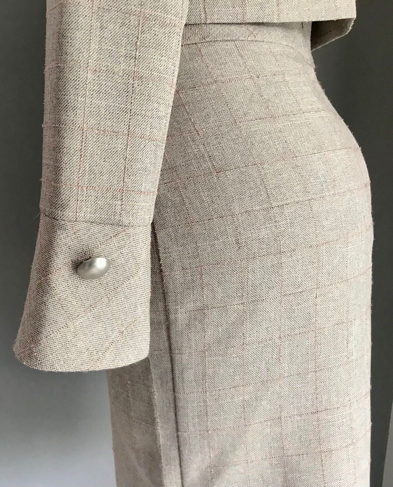 MISS X Beige & Rose Gold Check 2 Piece Suit - Jacket & Skirt Size 10 Retro Chic