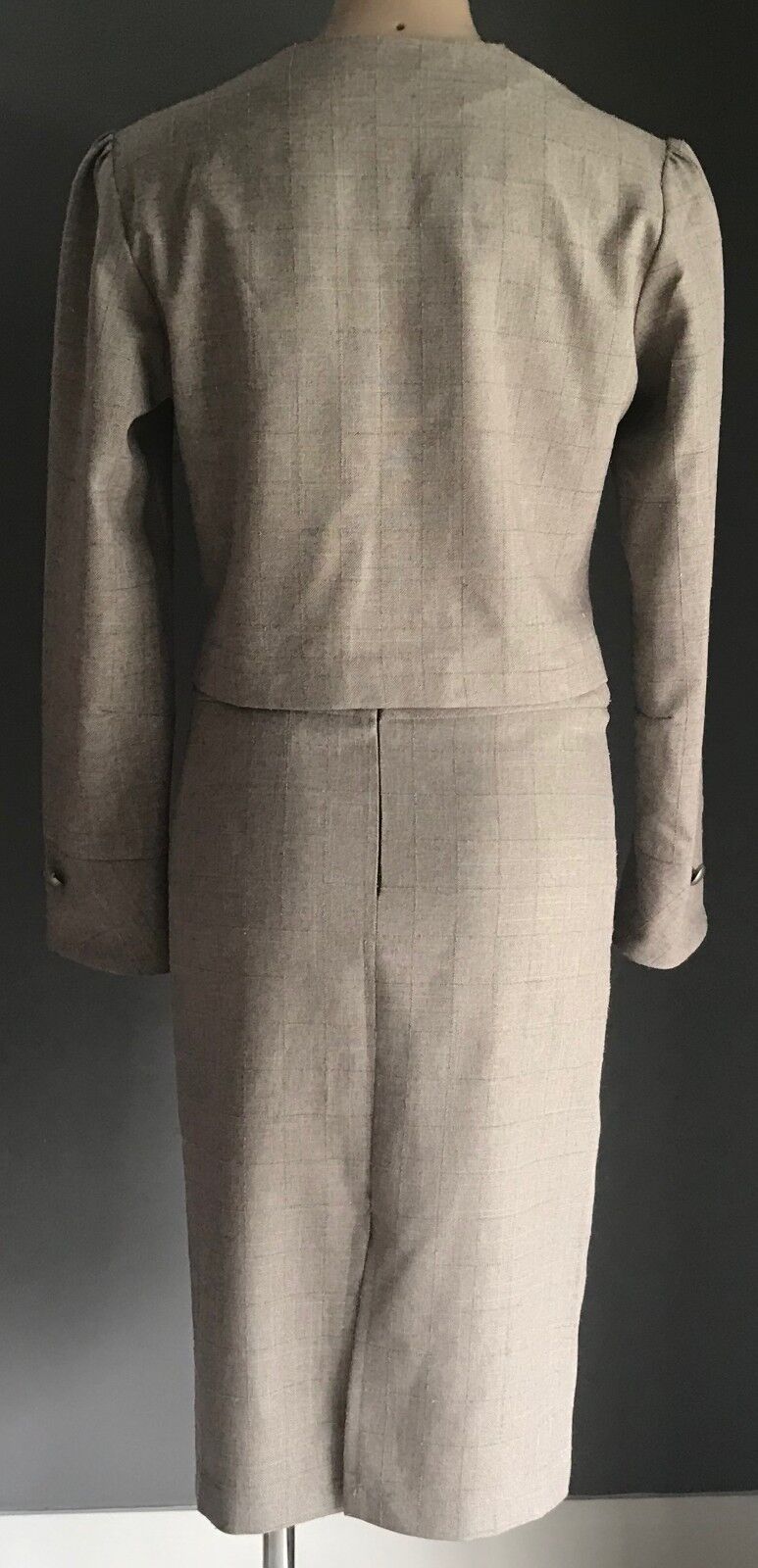 MISS X Beige & Rose Gold Check 2 Piece Suit - Jacket & Skirt Size 10 Retro Chic