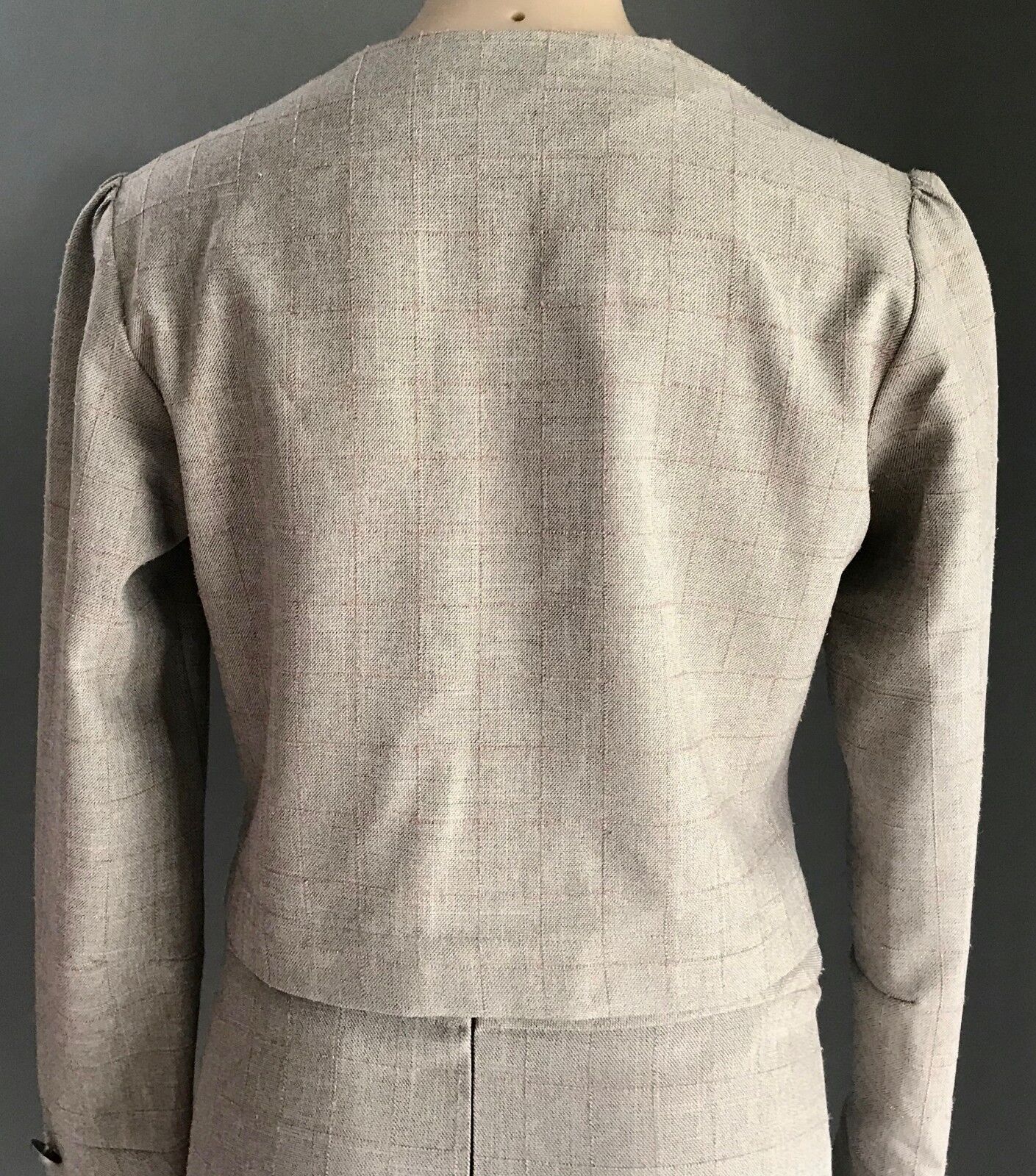 MISS X Beige & Rose Gold Check 2 Piece Suit - Jacket & Skirt Size 10 Retro Chic