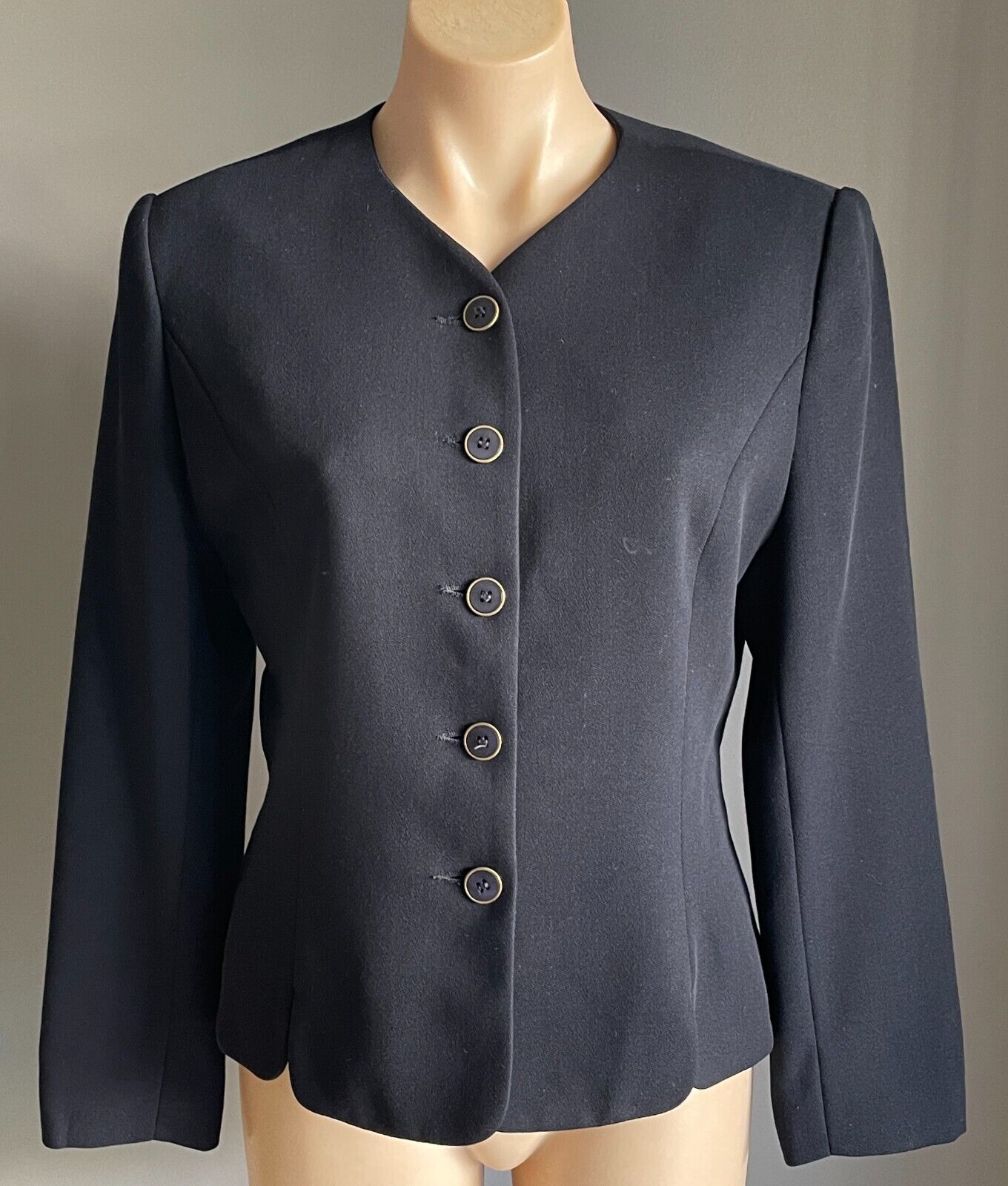 PERRI CUTTEN Jacket Navy Blue Round Neck Long Sleeve Tailored Blazer Sz 12