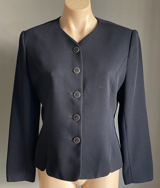 PERRI CUTTEN Jacket Navy Blue Round Neck Long Sleeve Tailored Blazer Sz 12