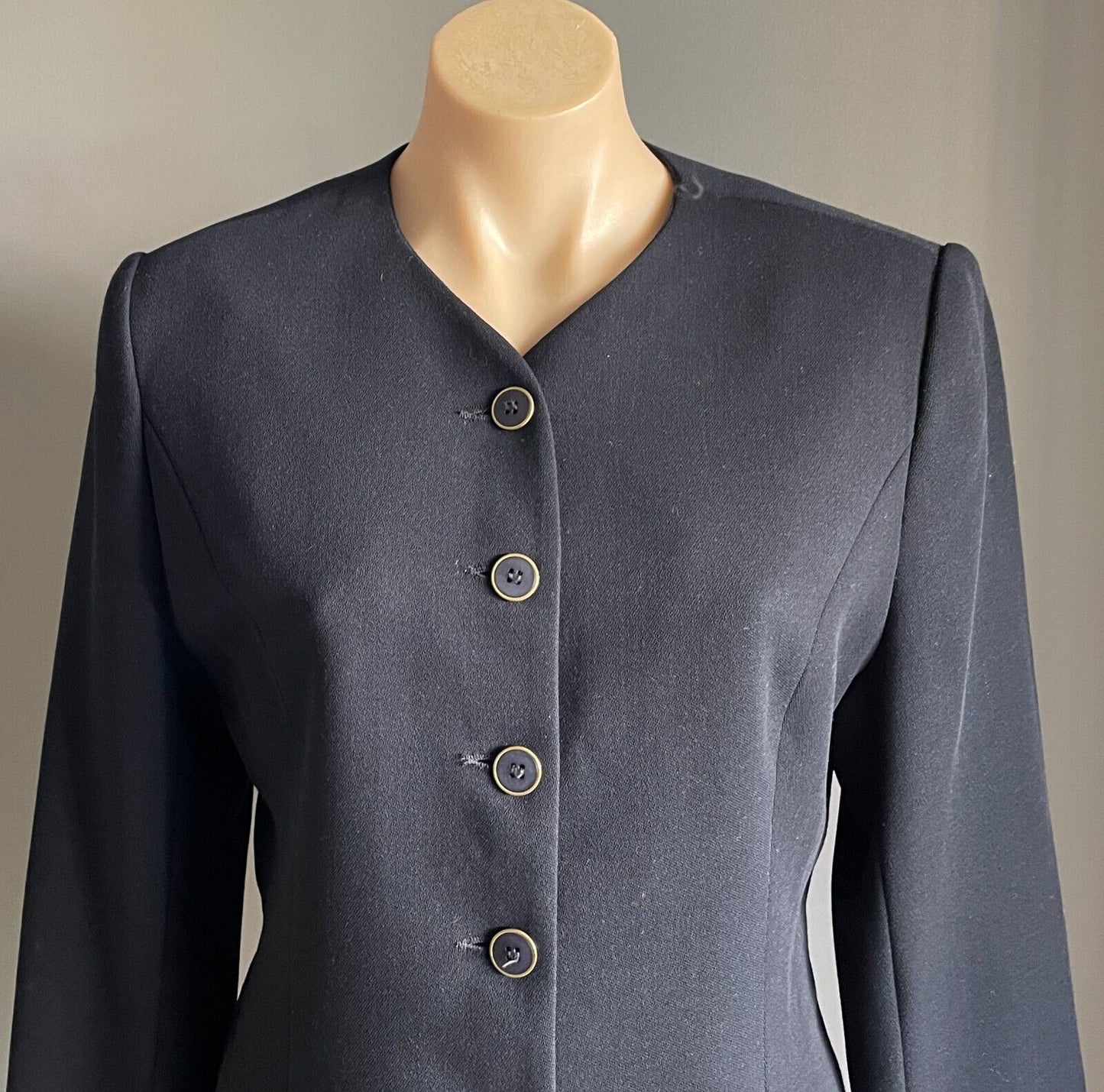 PERRI CUTTEN Jacket Navy Blue Round Neck Long Sleeve Tailored Blazer Sz 12