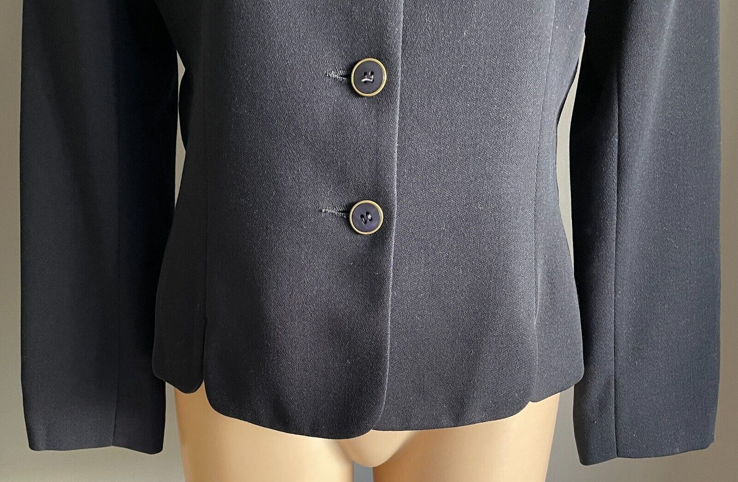 PERRI CUTTEN Jacket Navy Blue Round Neck Long Sleeve Tailored Blazer Sz 12