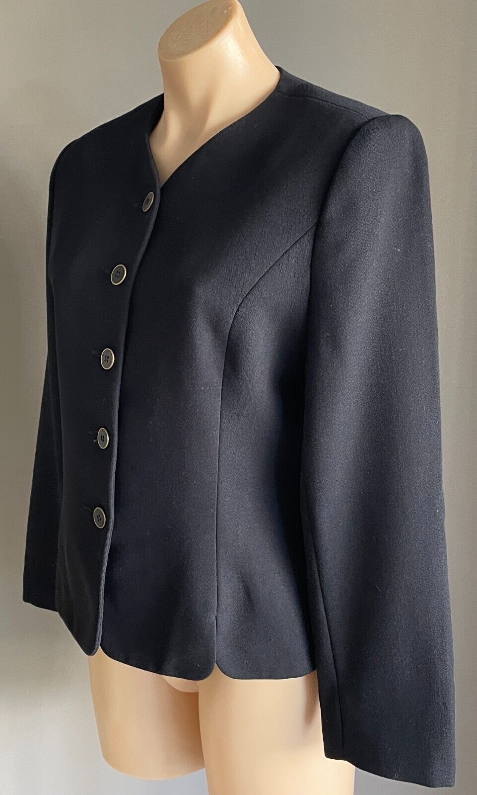 PERRI CUTTEN Jacket Navy Blue Round Neck Long Sleeve Tailored Blazer Sz 12