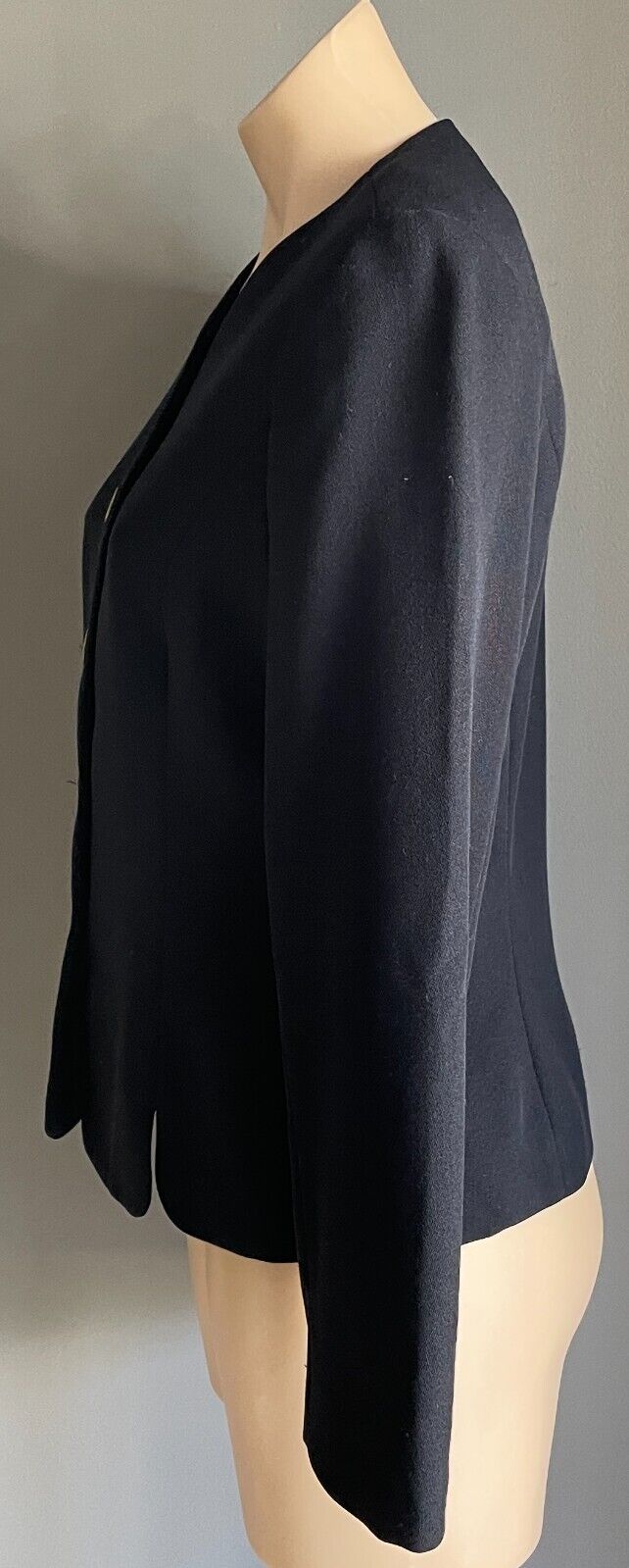 PERRI CUTTEN Jacket Navy Blue Round Neck Long Sleeve Tailored Blazer Sz 12