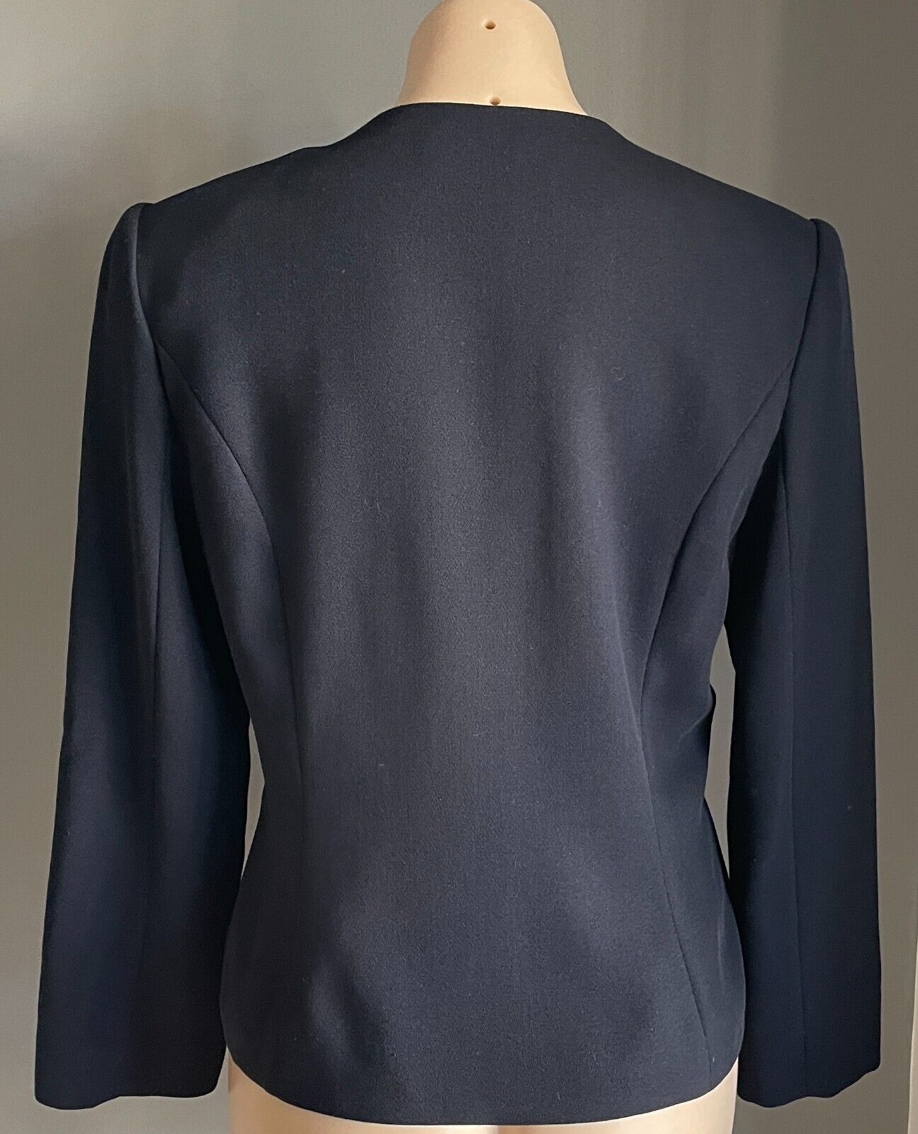 PERRI CUTTEN Jacket Navy Blue Round Neck Long Sleeve Tailored Blazer Sz 12