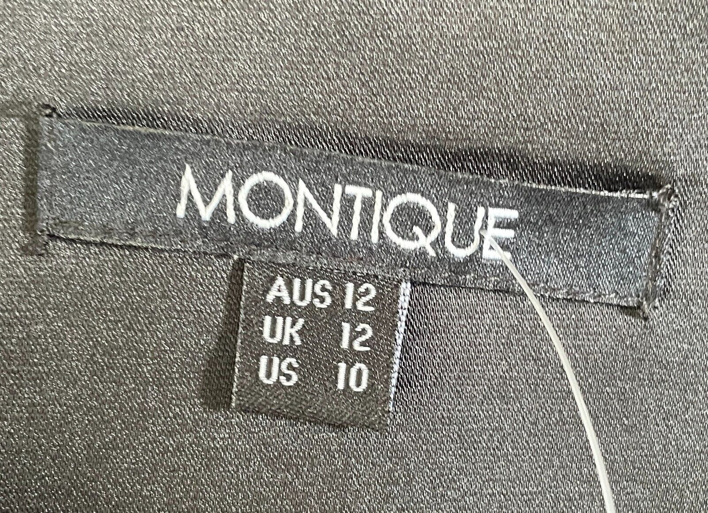 MONTIQUE "Carina" Jacket Black SATIN Crop Bolero Collarless Sz 12 NEW