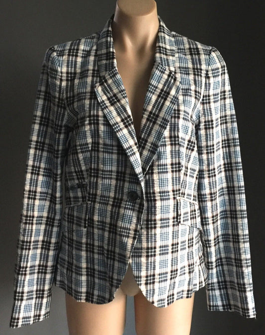 SPORTSGIRL Jacket Blazer Blue White & Red Check Lightweight Lined Casual Size 12