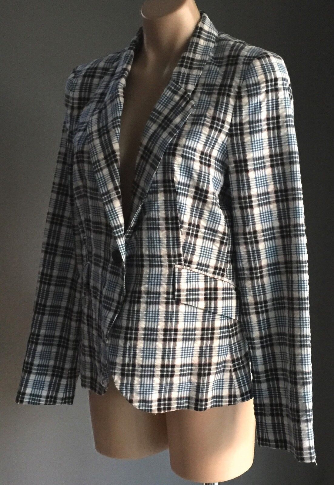 SPORTSGIRL Jacket Blazer Blue White & Red Check Lightweight Lined Casual Size 12