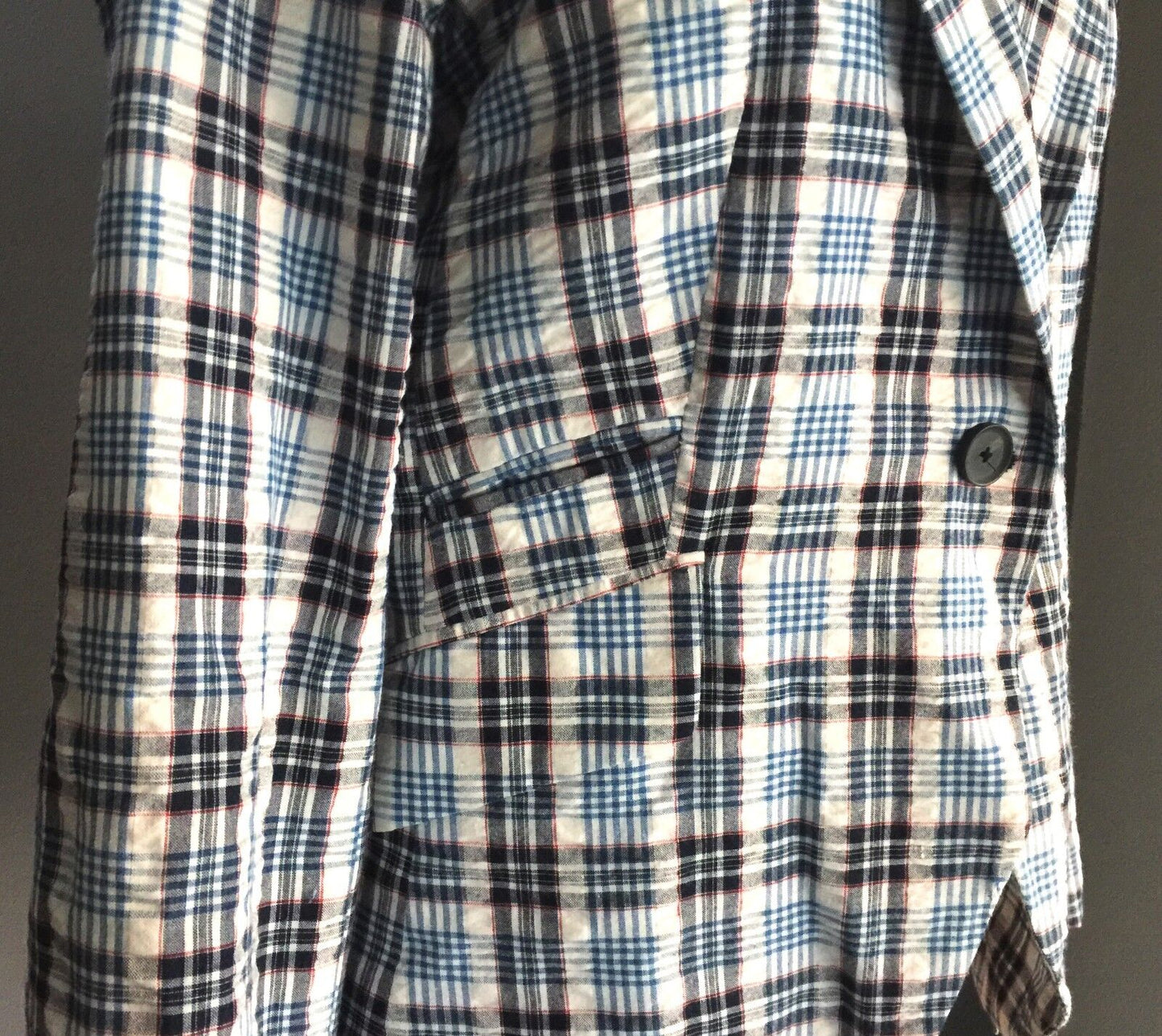 SPORTSGIRL Jacket Blazer Blue White & Red Check Lightweight Lined Casual Size 12