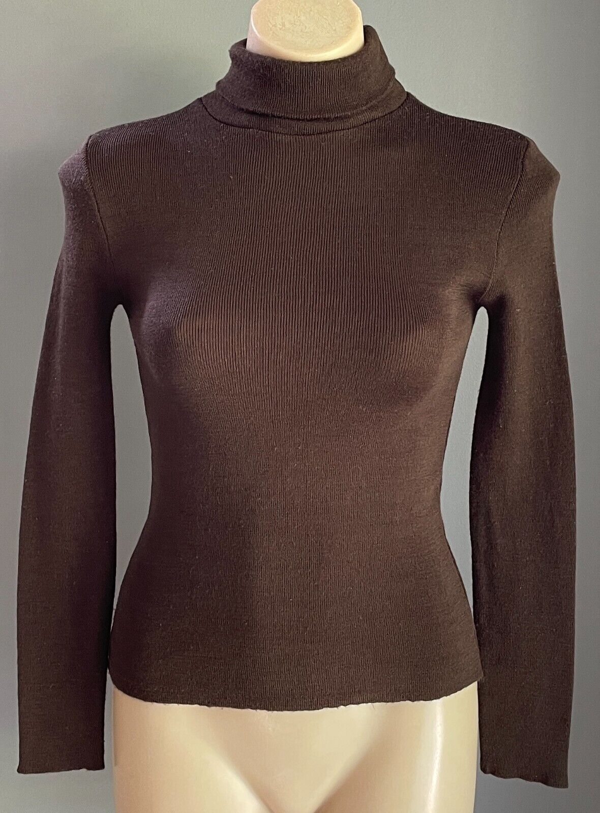 Vintage Jumper W & S KNITTING MILLS Brown Turtle Roll Neck Size 14 Wool Blend