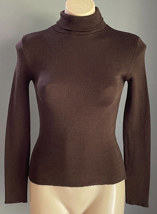 Vintage Jumper W & S KNITTING MILLS Brown Turtle Roll Neck Size 14 Wool Blend