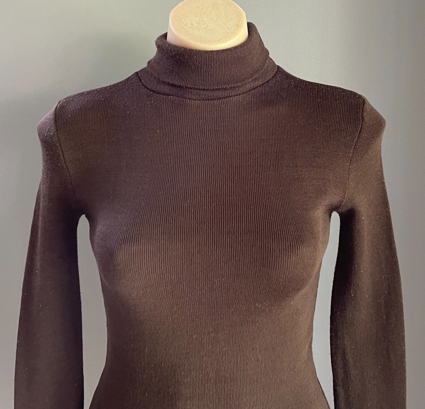 Vintage Jumper W & S KNITTING MILLS Brown Turtle Roll Neck Size 14 Wool Blend