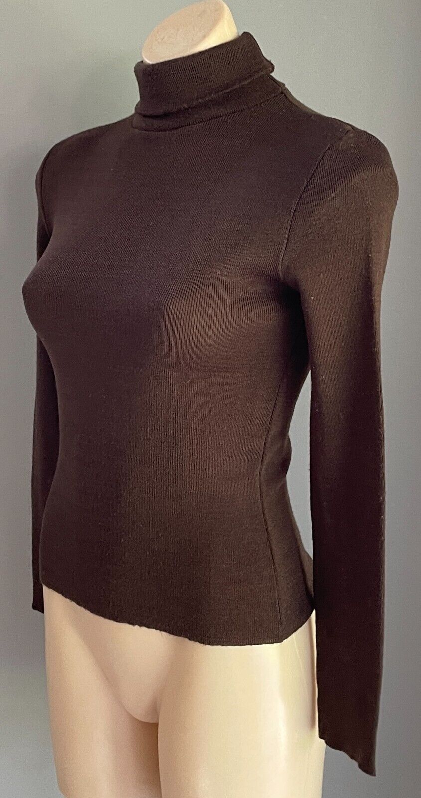 Vintage Jumper W & S KNITTING MILLS Brown Turtle Roll Neck Size 14 Wool Blend