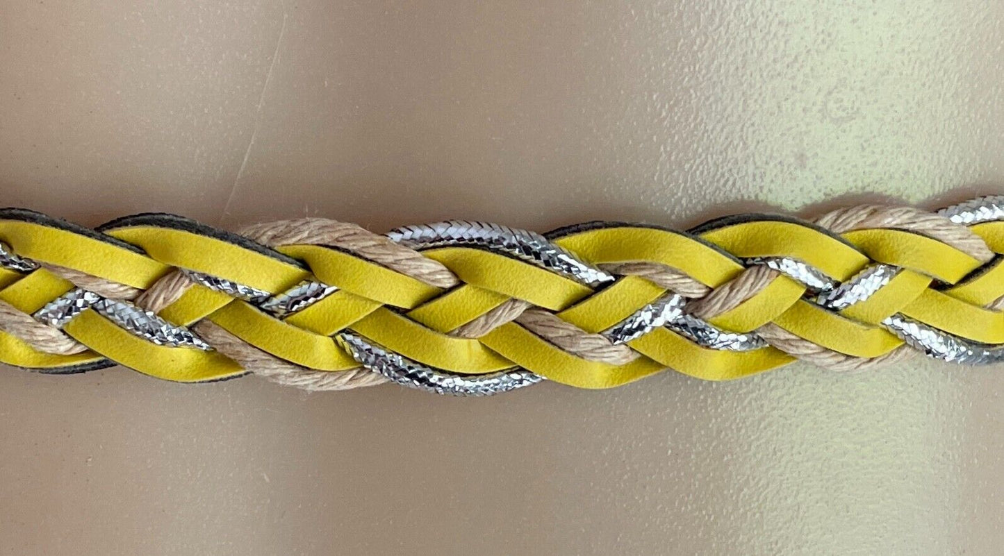 Belt Yellow Tan Silver Pleather Cord Woven 2cm Wide Total Length Of Belt 98cm