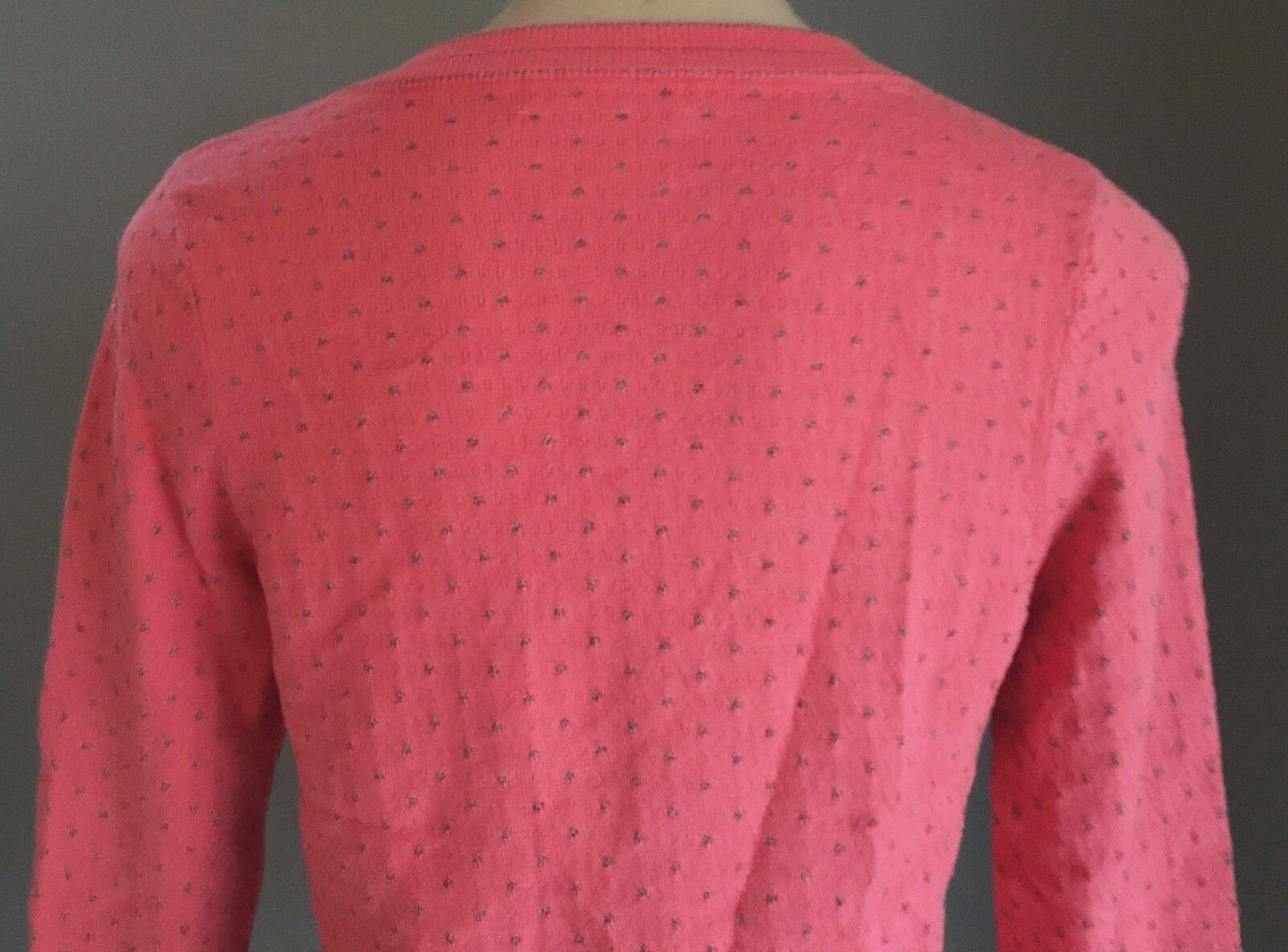 KATHERINE Knit Cardigan  3/4 Sleeve Coral Silver Polka Dot Ladies Size 10