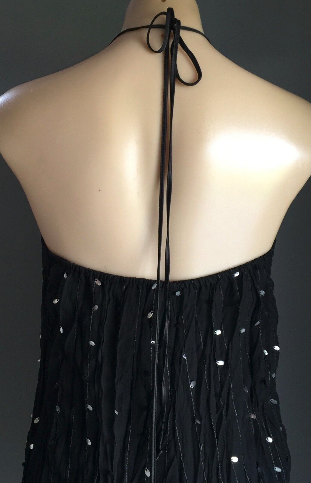 LADAKH Dress Lustrous Black & Large Silver Sequin Halter Neck Ladies Size 10