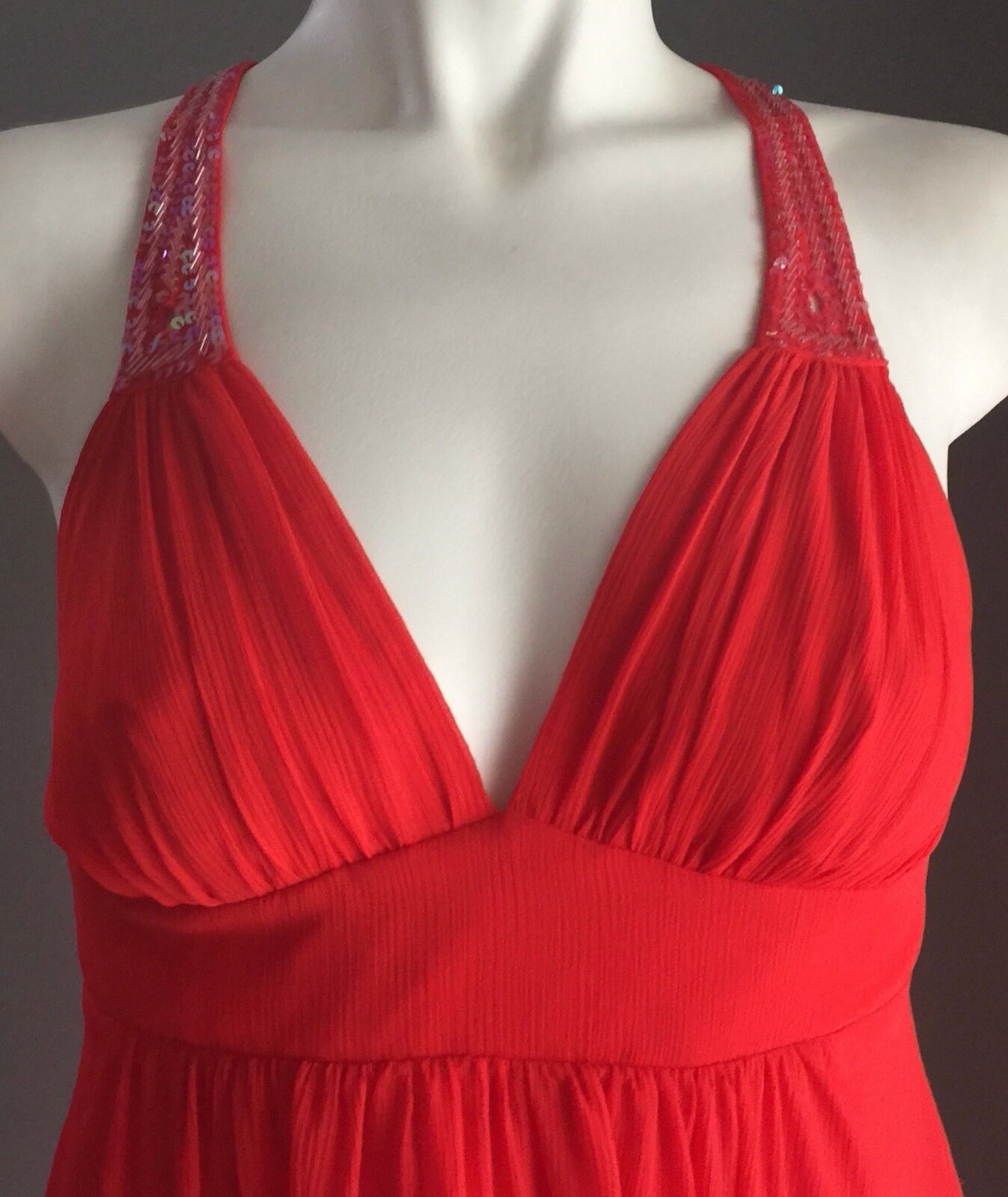 LIPSY Dress Bright Coral Sequin Embellished Sleeveless Empire Waist Size 8 NEW