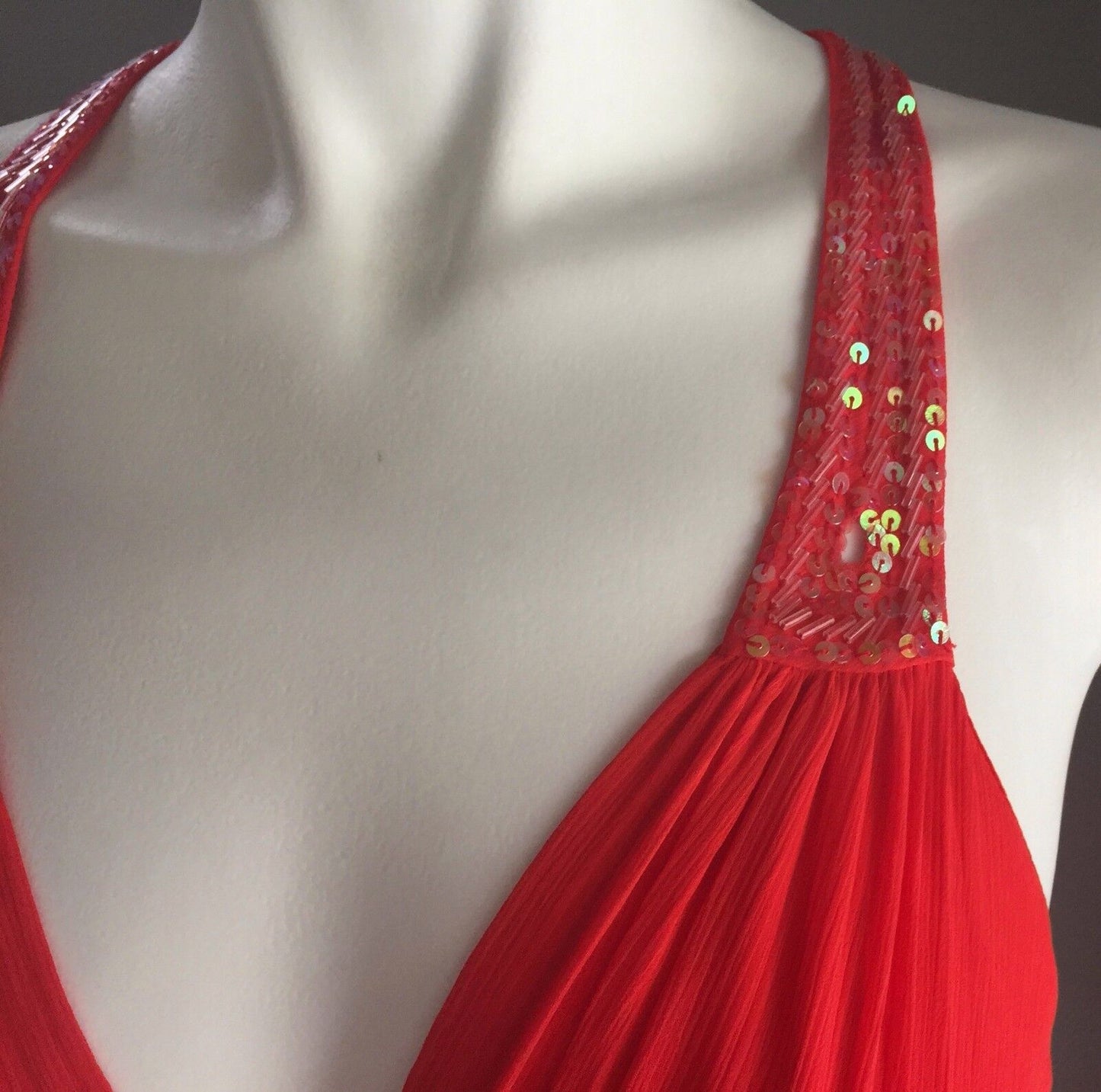 LIPSY Dress Bright Coral Sequin Embellished Sleeveless Empire Waist Size 8 NEW