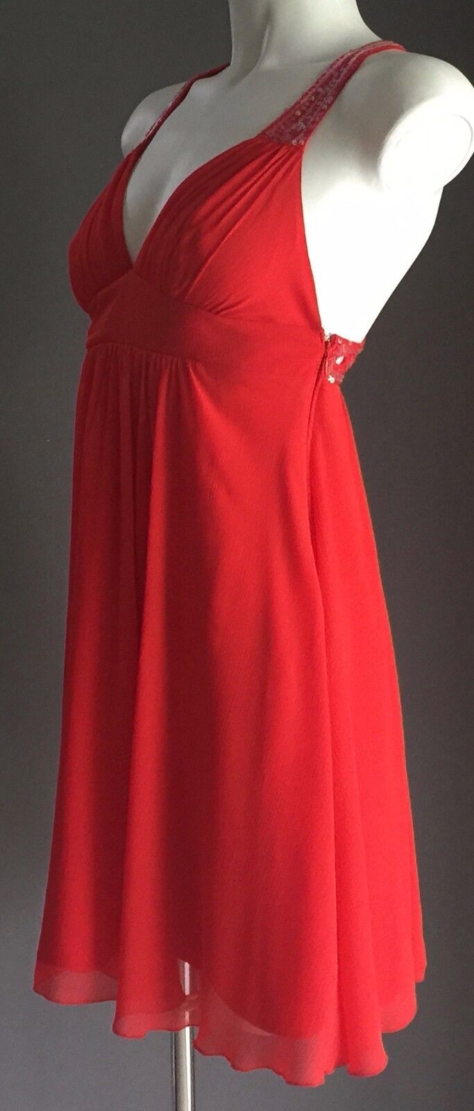 LIPSY Dress Bright Coral Sequin Embellished Sleeveless Empire Waist Size 8 NEW