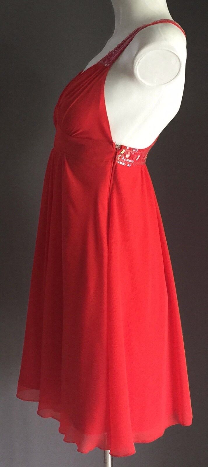 LIPSY Dress Bright Coral Sequin Embellished Sleeveless Empire Waist Size 8 NEW