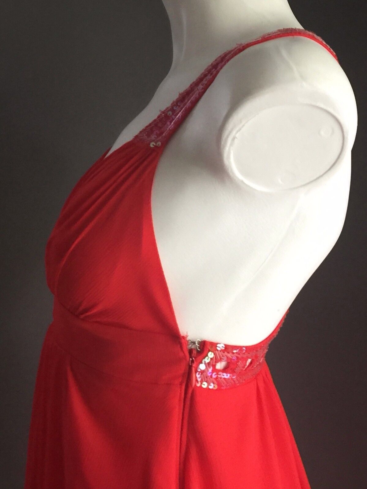 LIPSY Dress Bright Coral Sequin Embellished Sleeveless Empire Waist Size 8 NEW