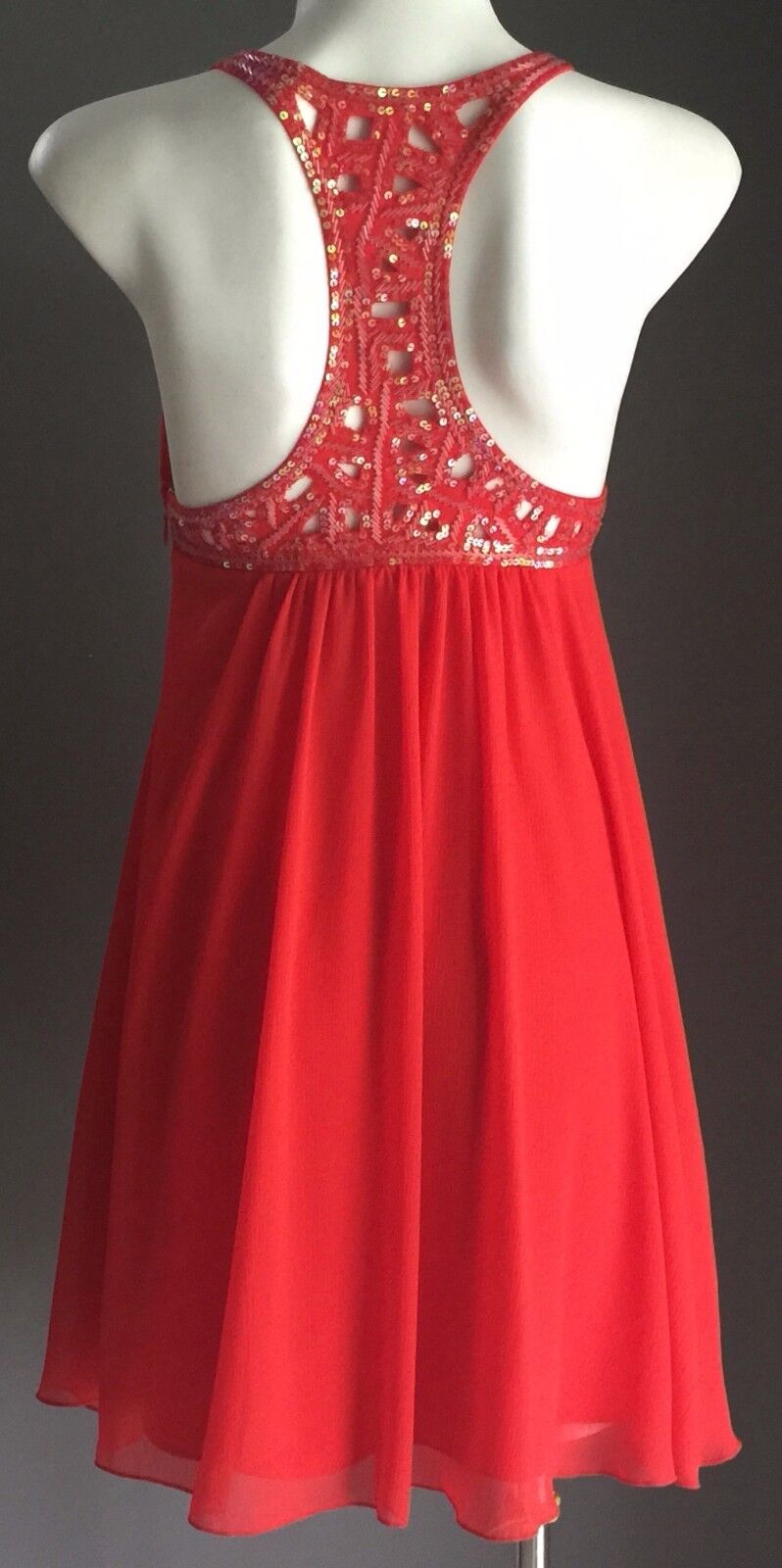 LIPSY Dress Bright Coral Sequin Embellished Sleeveless Empire Waist Size 8 NEW