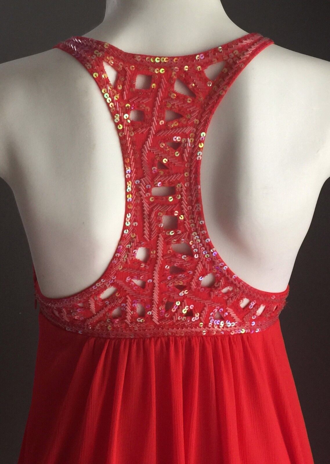 LIPSY Dress Bright Coral Sequin Embellished Sleeveless Empire Waist Size 8 NEW