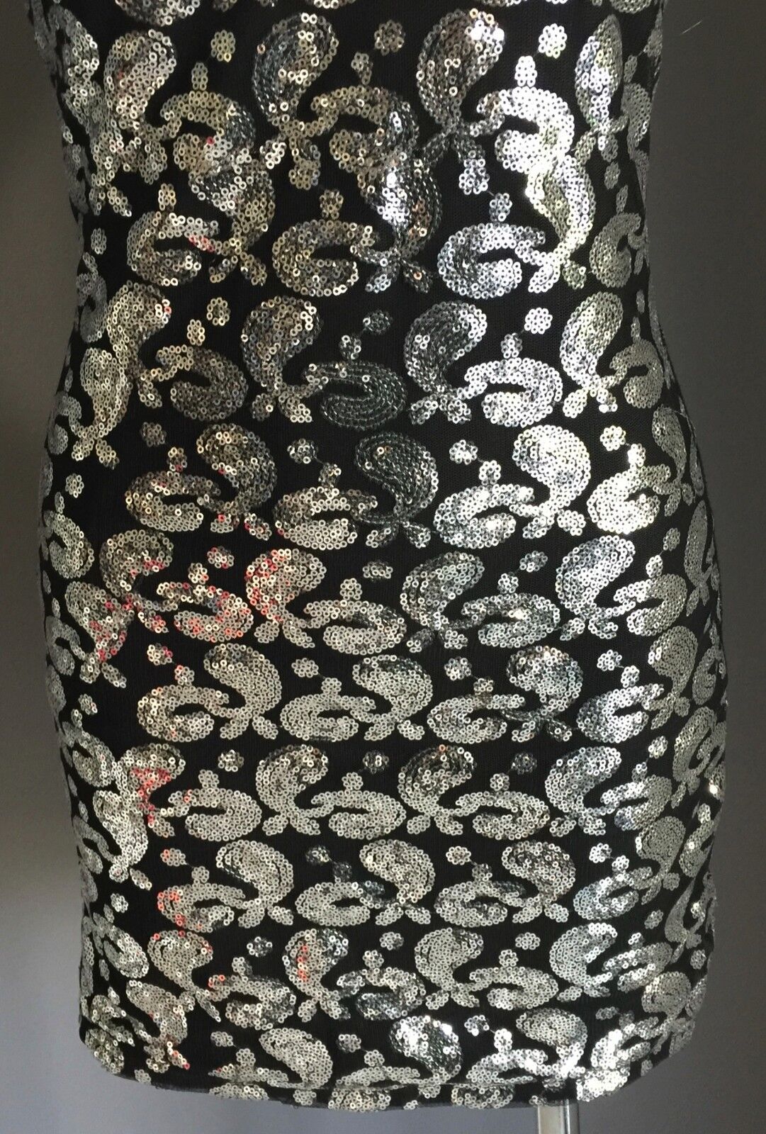 DRESS MINI Black Silver Sequin Tight Stretch Party LBD Ladies Size 8 10 NEW