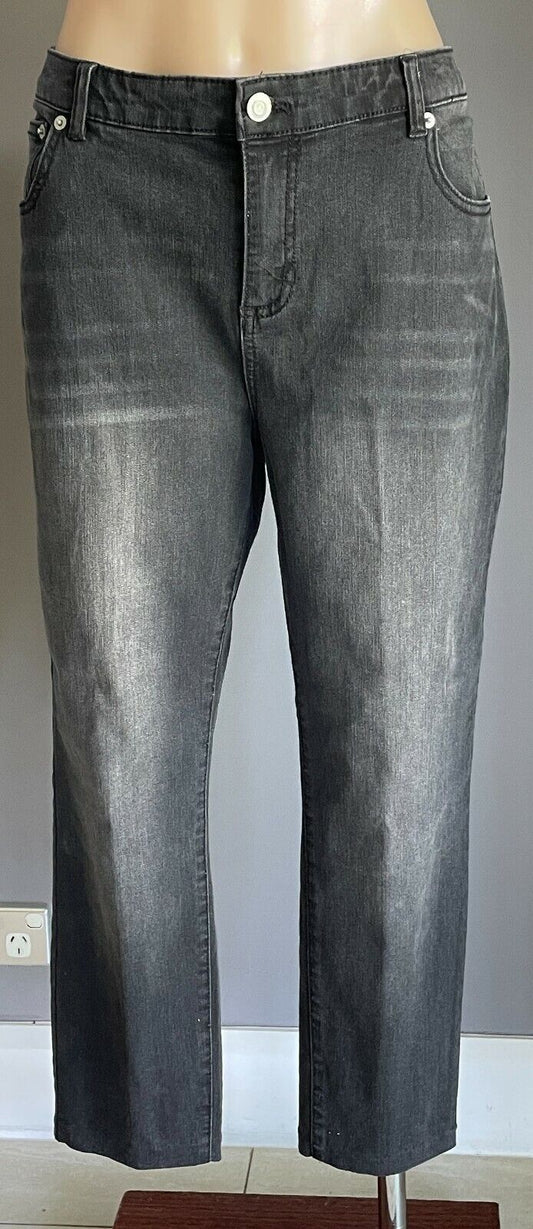 Size 14 Jeans SUZANNE GRAE DENIM Cropped Black Wash Slim Leg Ladies