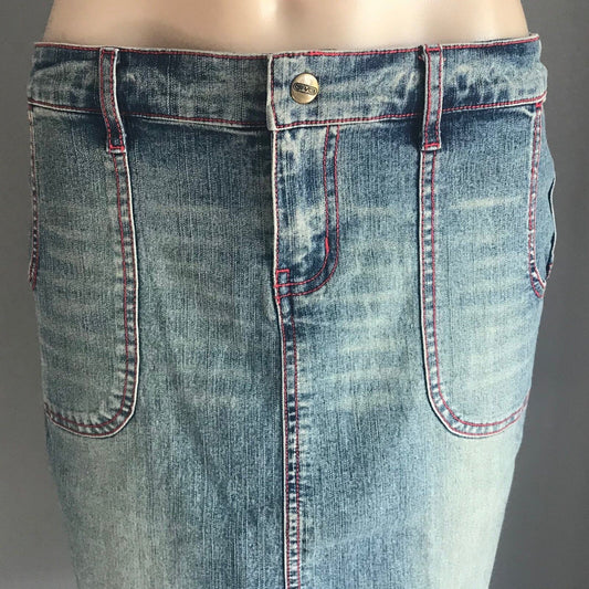GRAB Denim Skirt Straight Faded Blue Denim Stretch Jeans Ladies Size 10