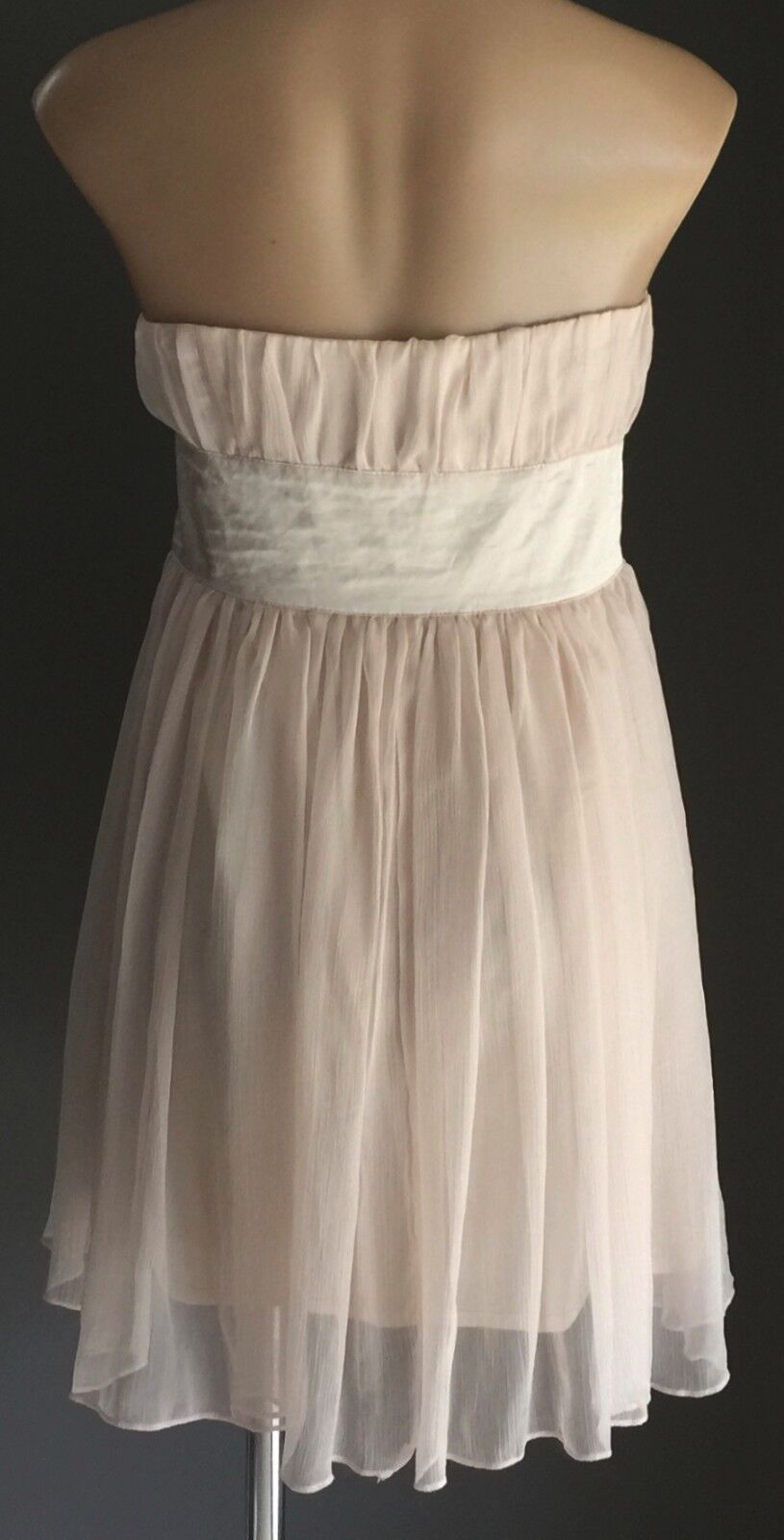 VALLEYGIRL Strapless Dress Ivory Gathered Beaded Empire Waist Size 12 Retro