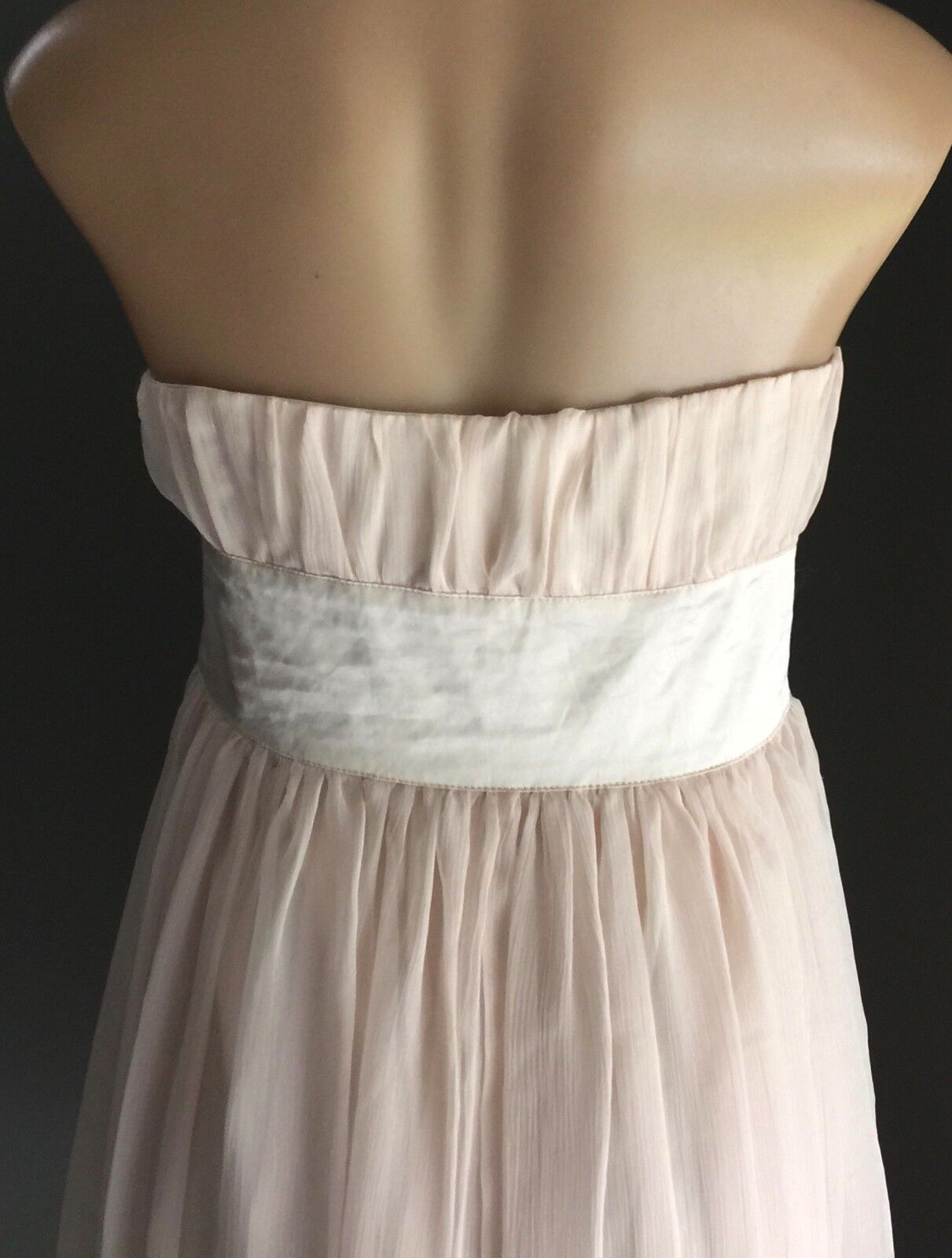 VALLEYGIRL Strapless Dress Ivory Gathered Beaded Empire Waist Size 12 Retro