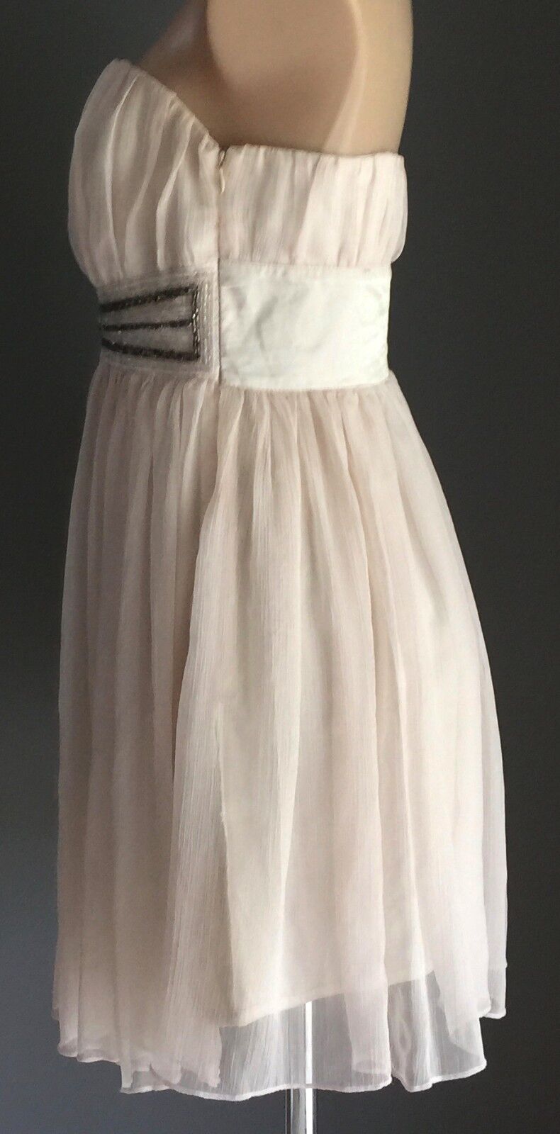 VALLEYGIRL Strapless Dress Ivory Gathered Beaded Empire Waist Size 12 Retro