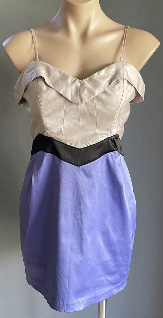 LADAKH Strapless Mini Dress Beige Black Purple Spaghetti Straps Size 12 NEW