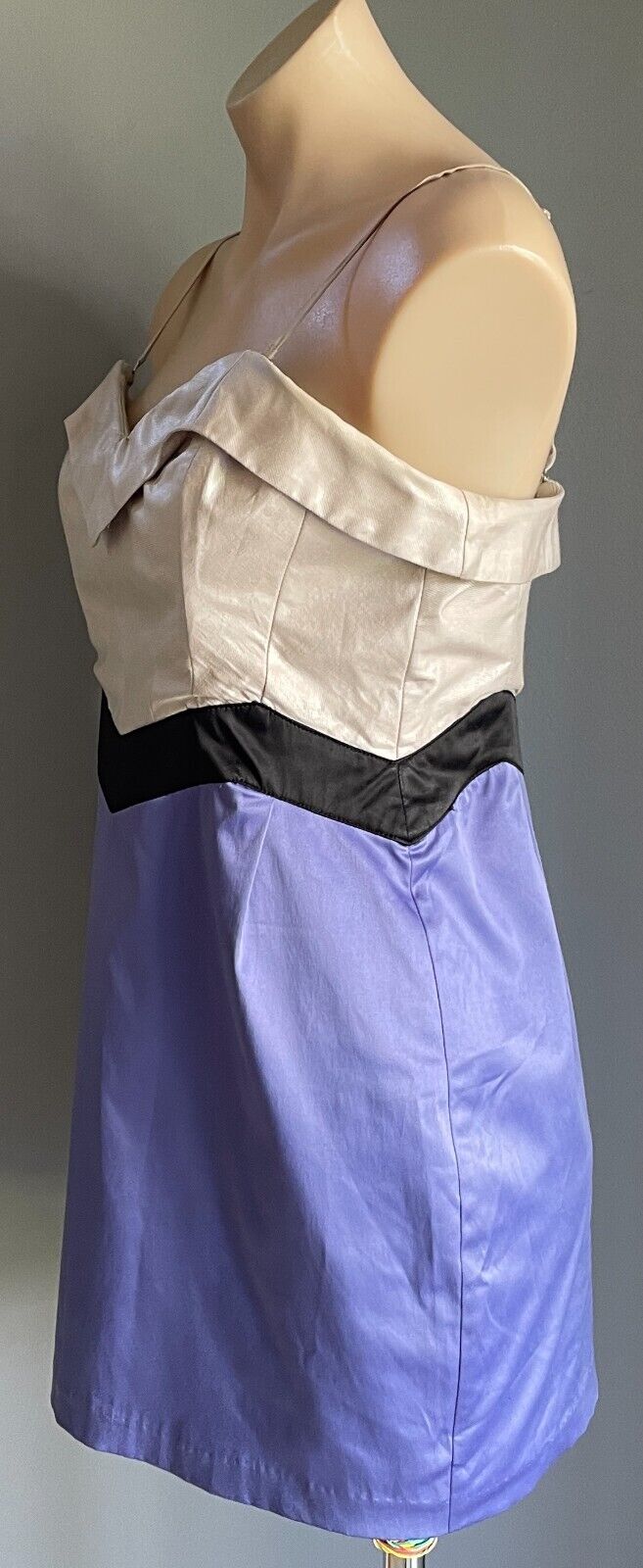 LADAKH Strapless Mini Dress Beige Black Purple Spaghetti Straps Size 12 NEW