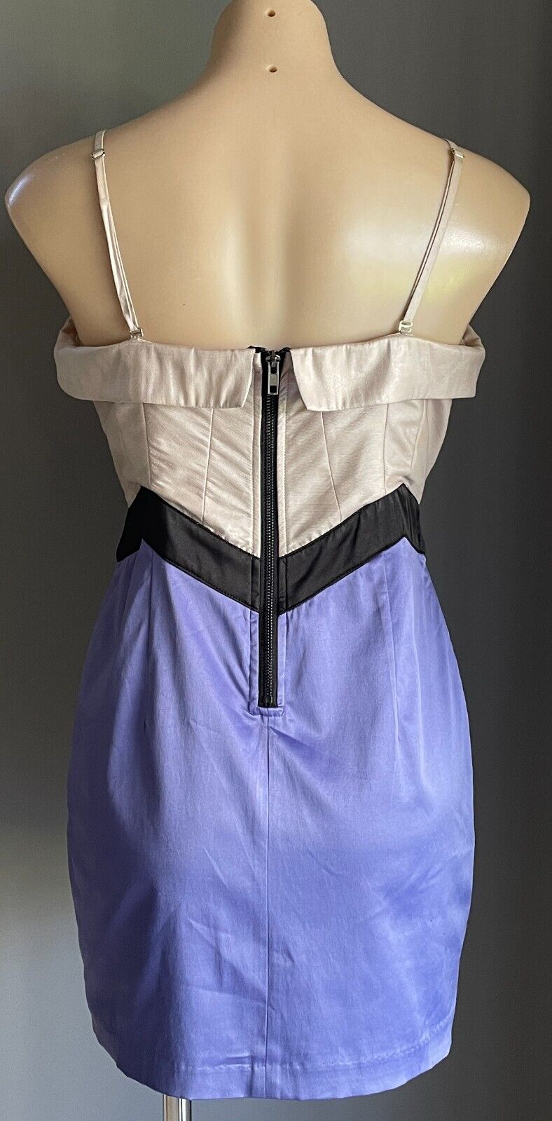 LADAKH Strapless Mini Dress Beige Black Purple Spaghetti Straps Size 12 NEW