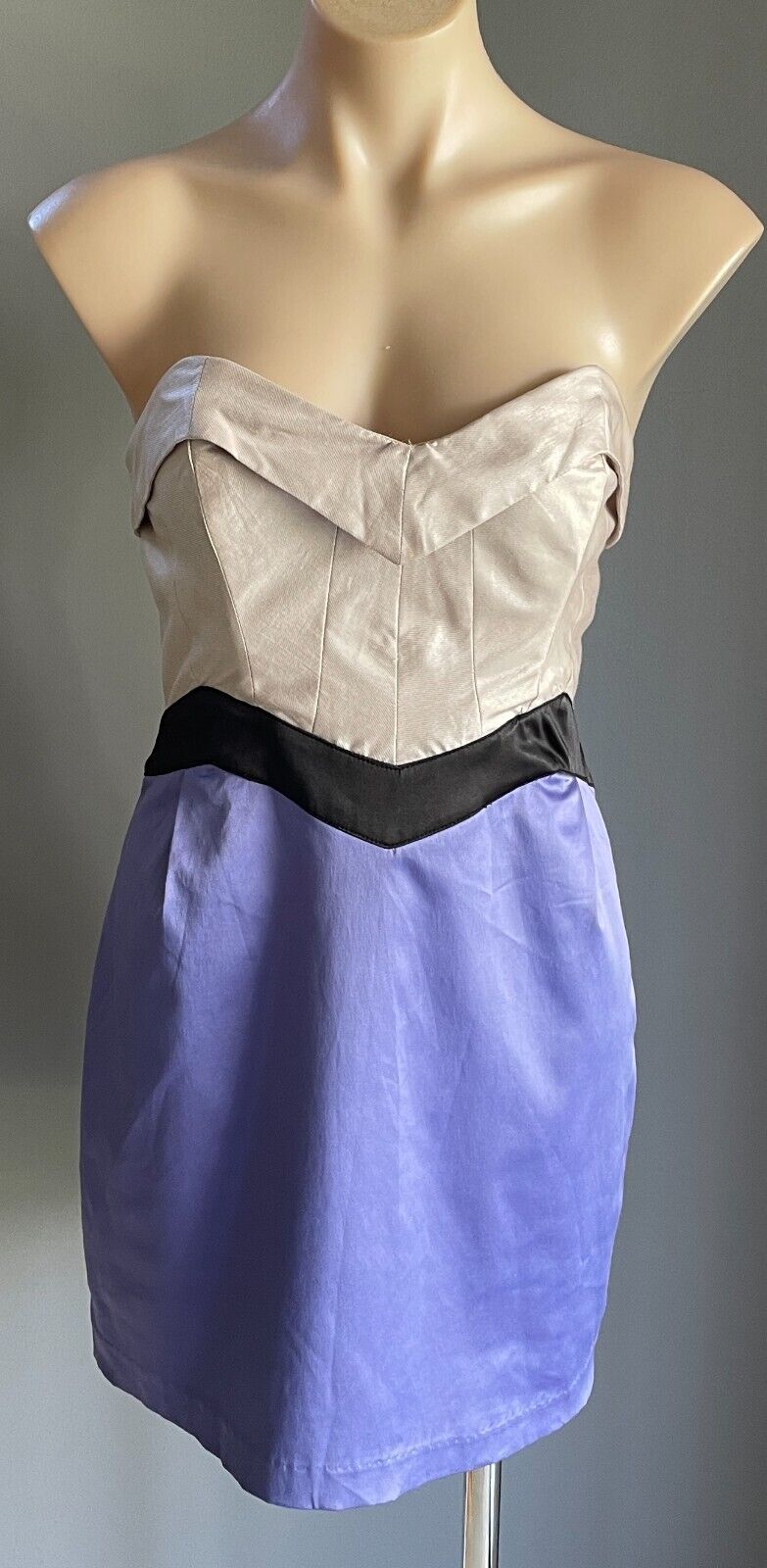 LADAKH Strapless Mini Dress Beige Black Purple Spaghetti Straps Size 12 NEW