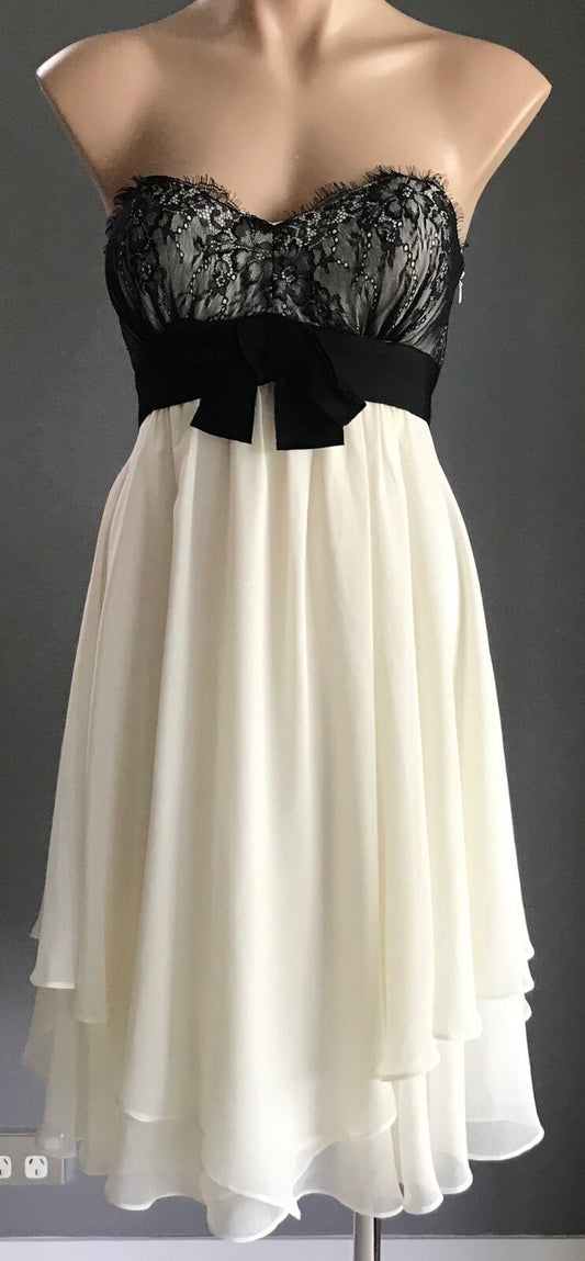 SEDUCE Strapless Dress Black Lace & Cream Tier with Bow Ladies Size 12 Gorgeous