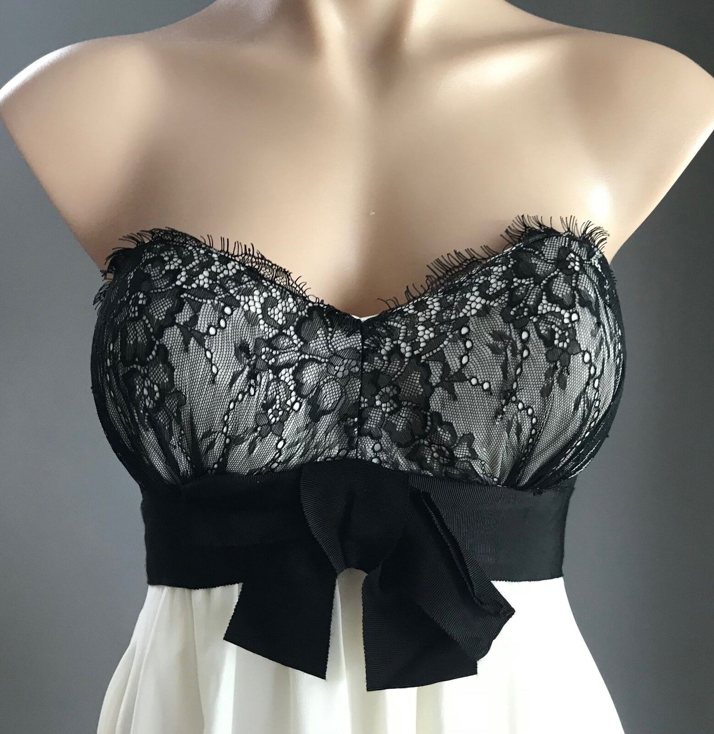 SEDUCE Strapless Dress Black Lace & Cream Tier with Bow Ladies Size 12 Gorgeous