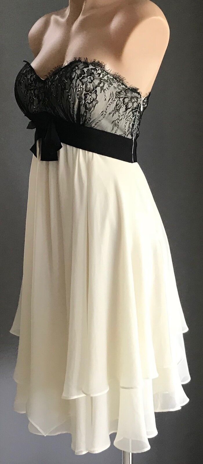 SEDUCE Strapless Dress Black Lace & Cream Tier with Bow Ladies Size 12 Gorgeous