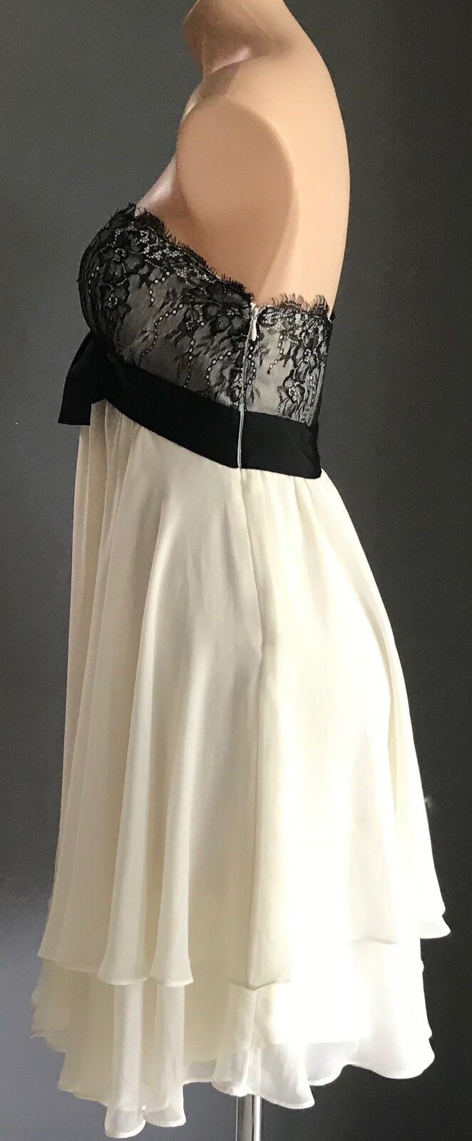 SEDUCE Strapless Dress Black Lace & Cream Tier with Bow Ladies Size 12 Gorgeous