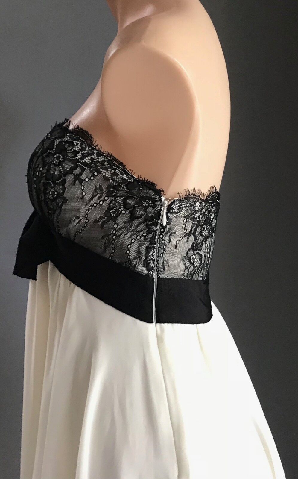 SEDUCE Strapless Dress Black Lace & Cream Tier with Bow Ladies Size 12 Gorgeous