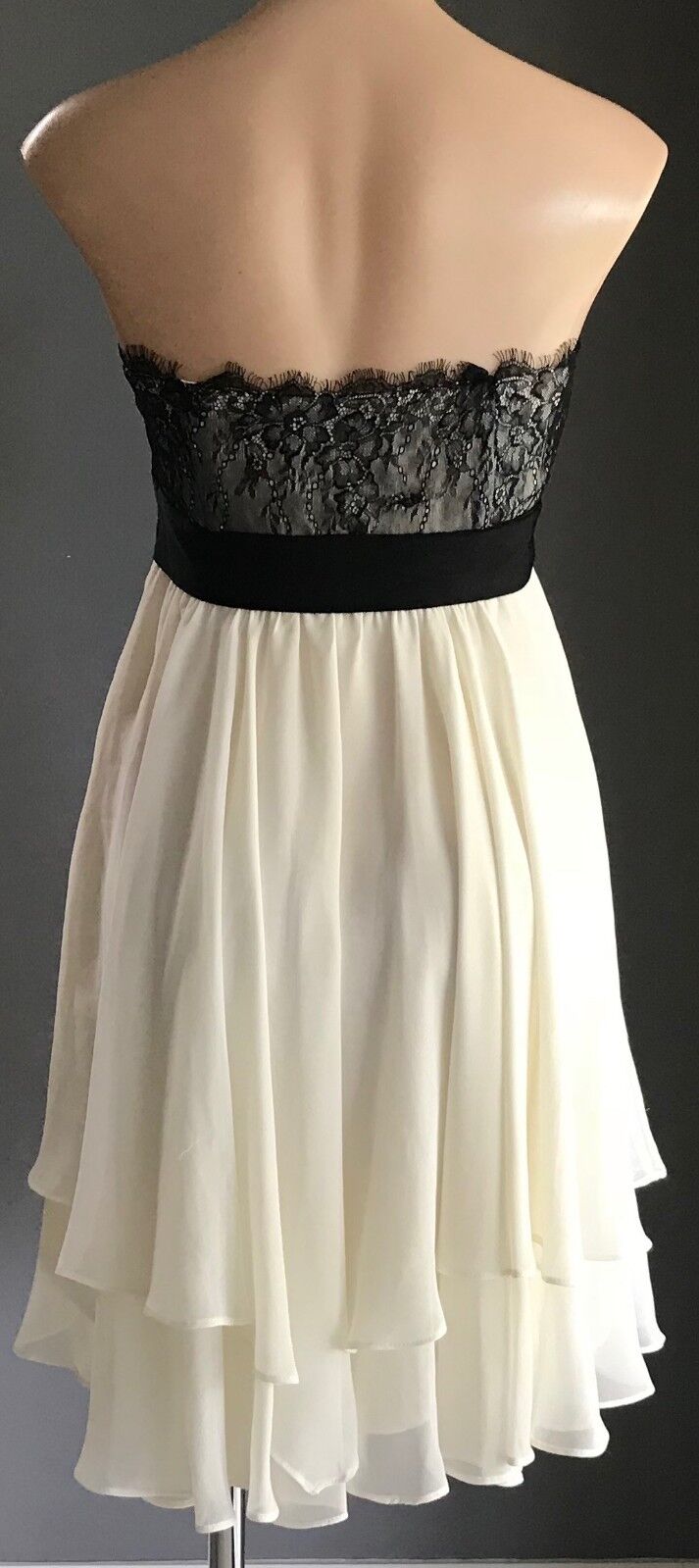SEDUCE Strapless Dress Black Lace & Cream Tier with Bow Ladies Size 12 Gorgeous